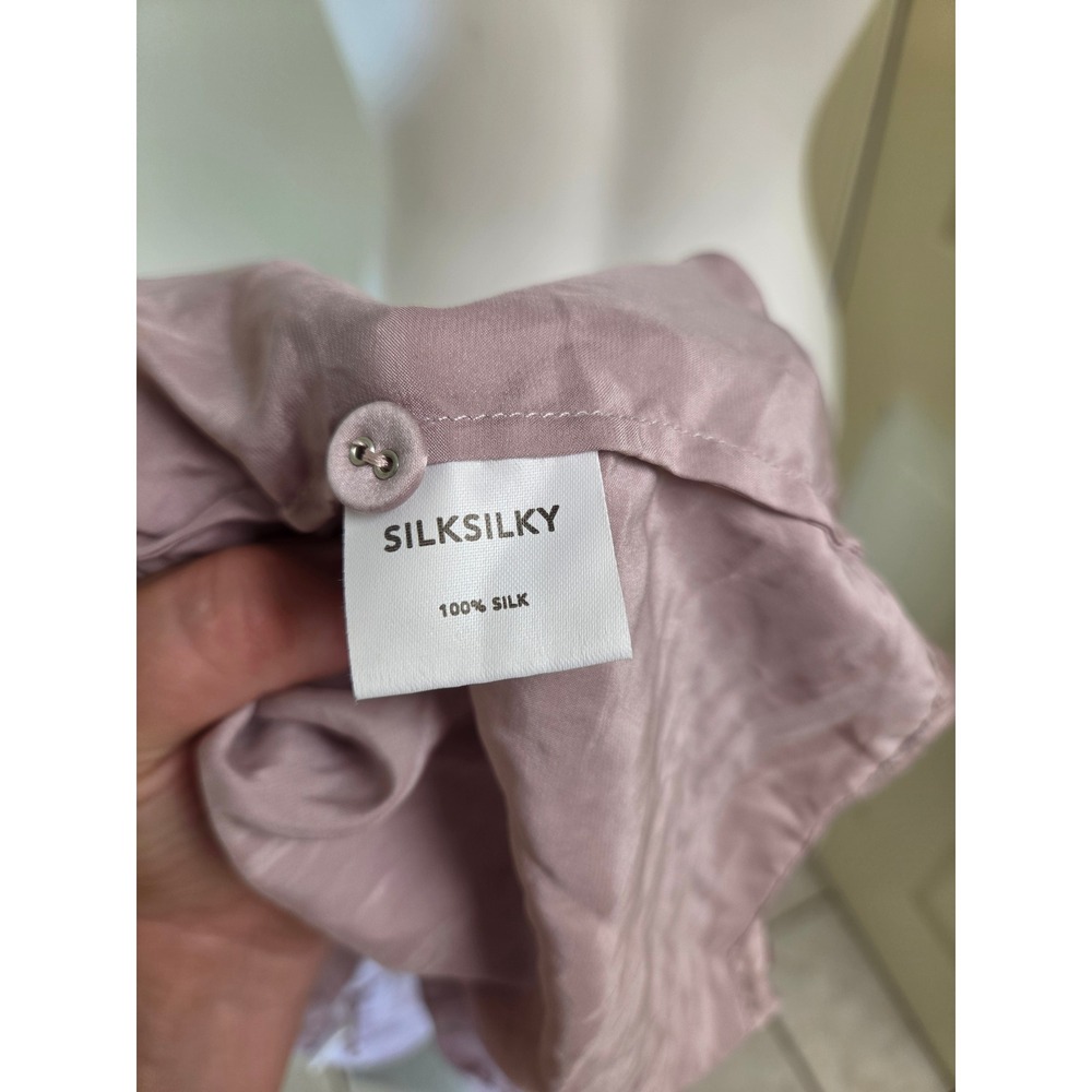 Silksilky 100% Silk Pajama Set Womens Medium Dusty Rose Pink Short Sleeve Shorts - Picture 3 of 12